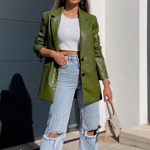 Zara oversized leather green blazer.